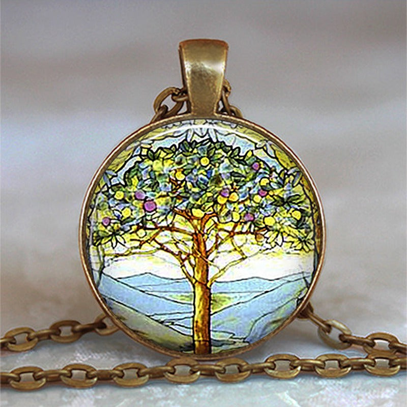 Tree Of Life Glass Cabochon Necklace