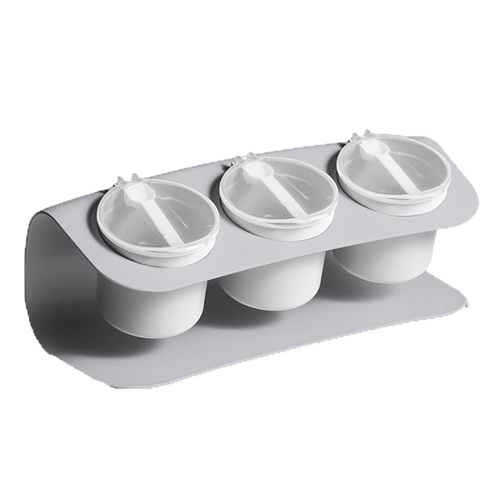 3 Jar Spices Storage Box With Spoon