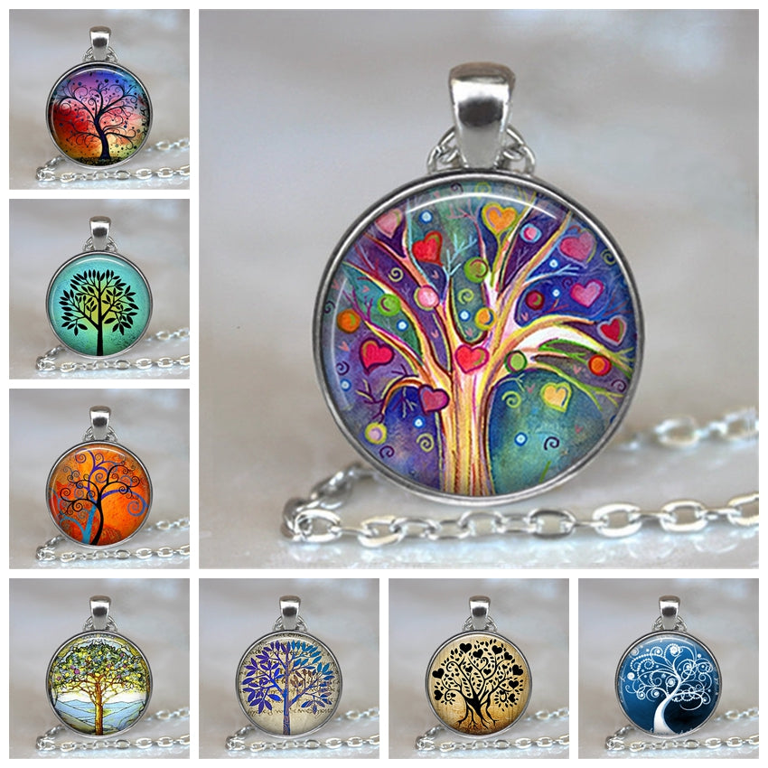Tree Of Life Glass Cabochon Necklace