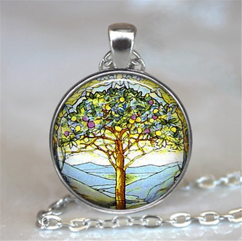 Tree Of Life Glass Cabochon Necklace