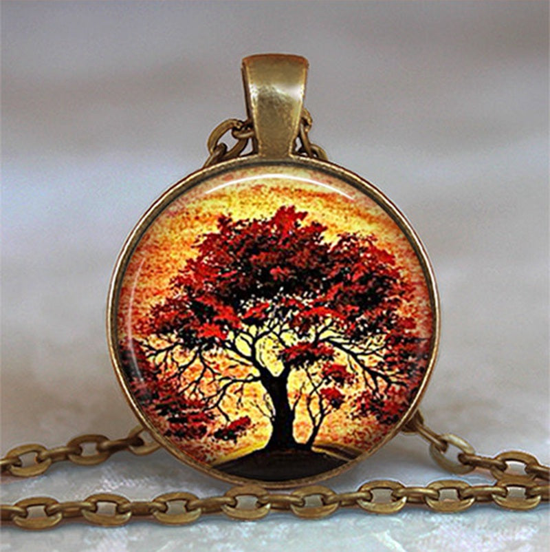 Tree Of Life Glass Cabochon Necklace