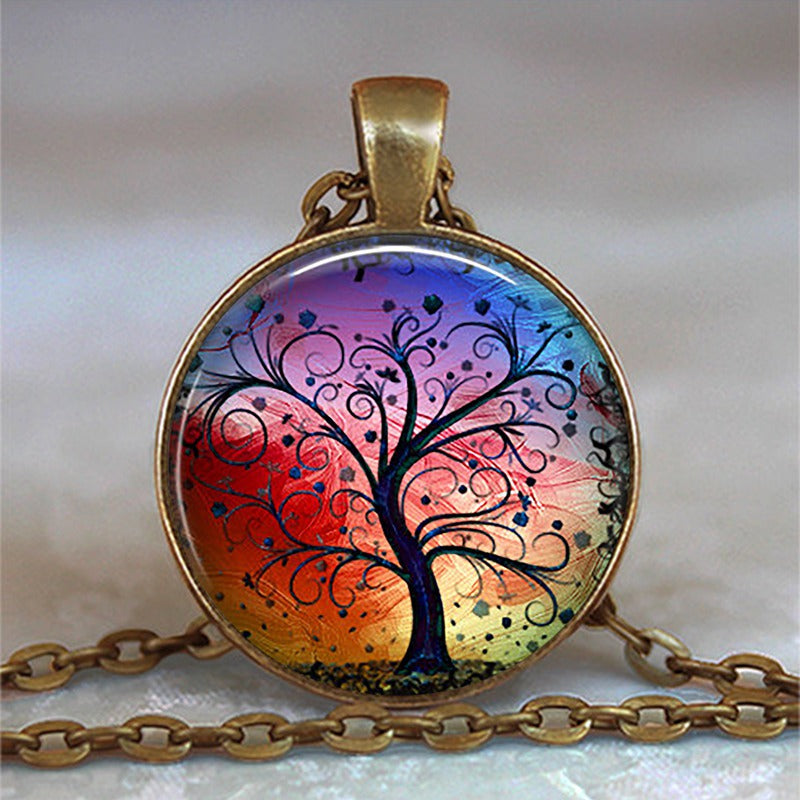Tree Of Life Glass Cabochon Necklace