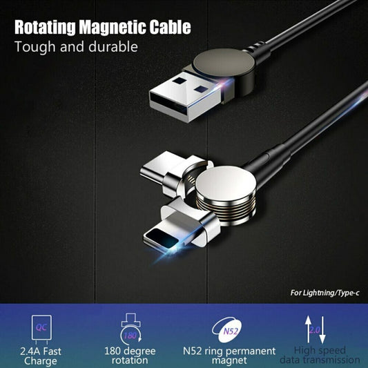 Type C Cable - Rotating, Magnetic Nylon Braided + LED Indicator