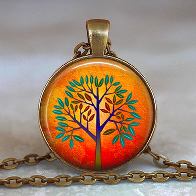 Tree Of Life Glass Cabochon Necklace