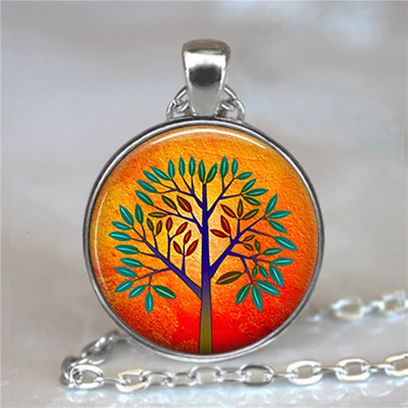 Tree Of Life Glass Cabochon Necklace