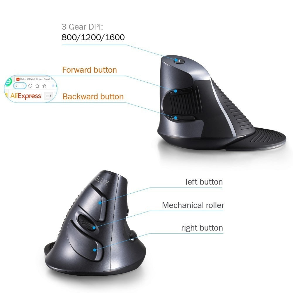 Ergonomic Vertical Optical Wireless Mouse