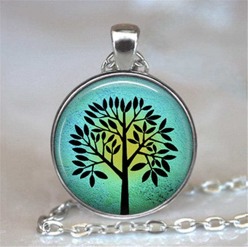 Tree Of Life Glass Cabochon Necklace