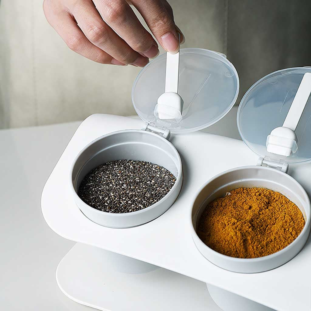 3 Jar Spices Storage Box With Spoon