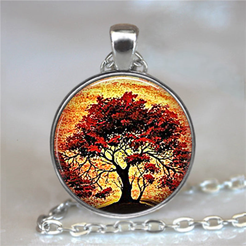 Tree Of Life Glass Cabochon Necklace