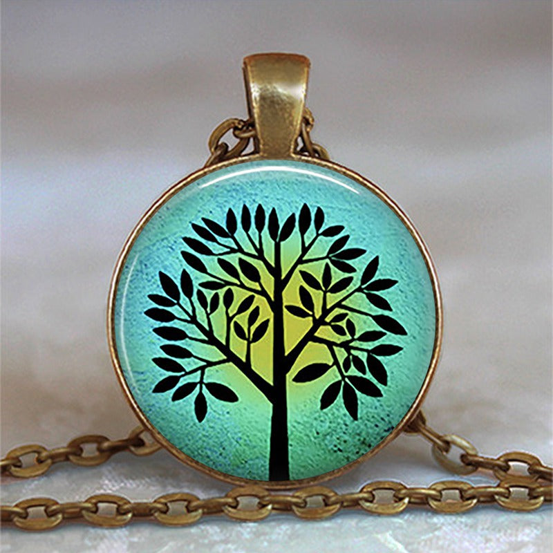 Tree Of Life Glass Cabochon Necklace