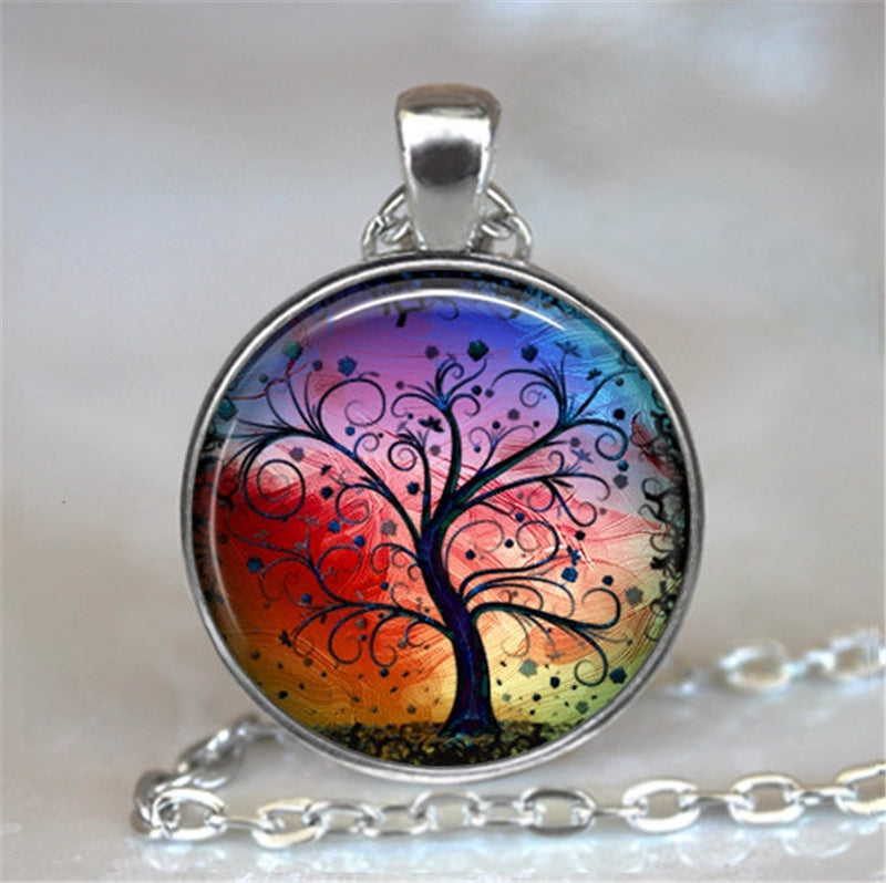 Tree Of Life Glass Cabochon Necklace