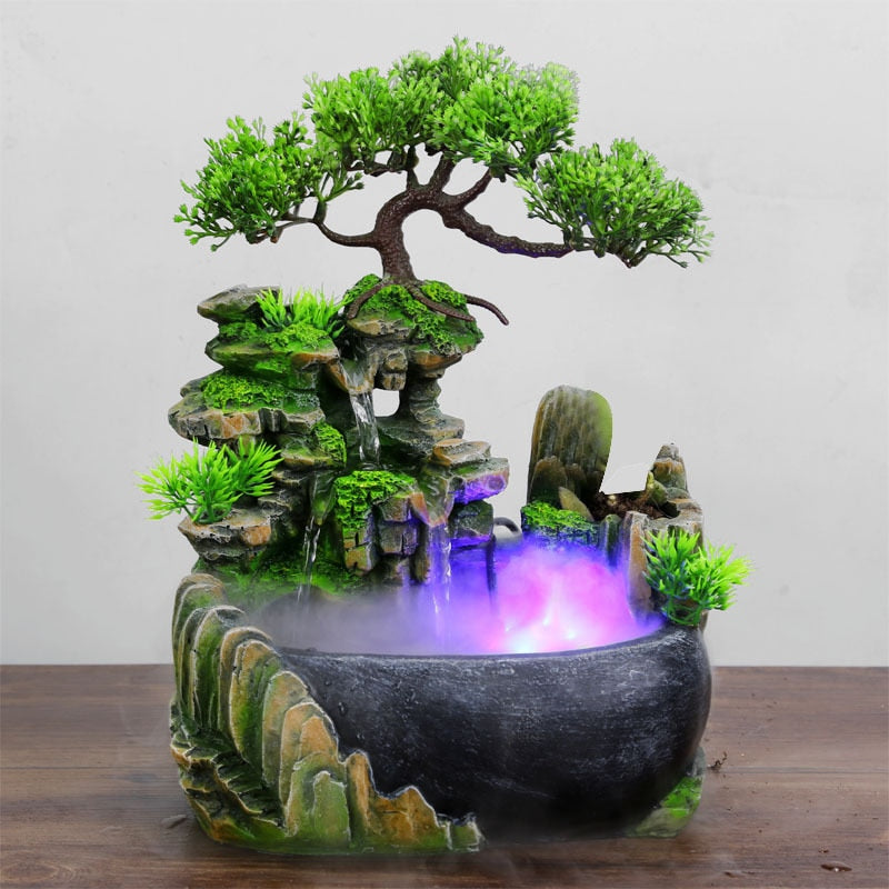 Flowing Waterfall Feng Shui Desktop Ornament with LED