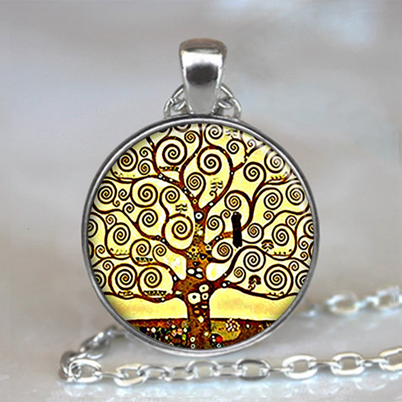 Tree Of Life Glass Cabochon Necklace
