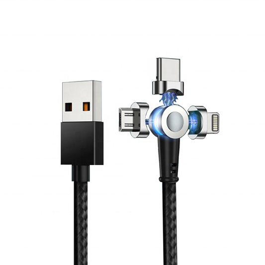 Rotating Magnetic Fast Charging 2.4 A USB Cable Type A + C + Micro For Xiaomi mi Huawei