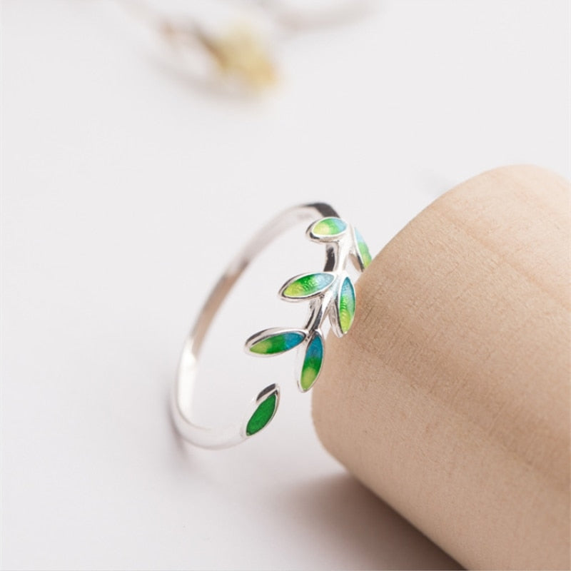 Green Leaf Handmade Resizable 925 Sterling Silver Ring SRI028
