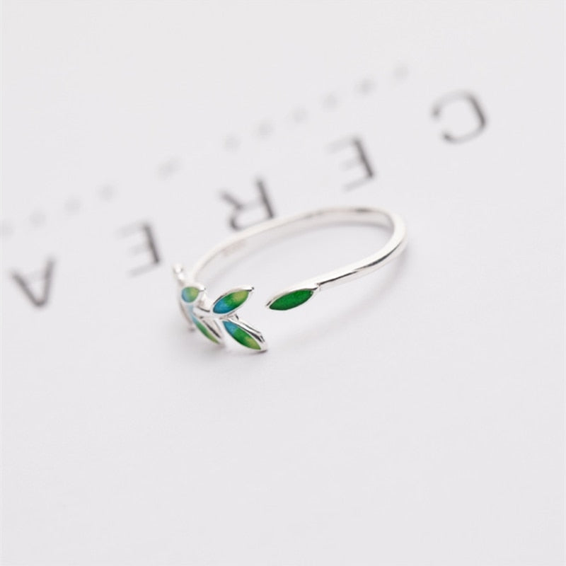 Green Leaf Handmade Resizable 925 Sterling Silver Ring SRI028
