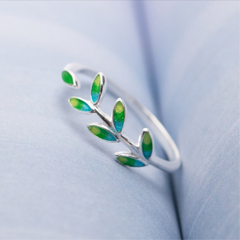 Green Leaf Handmade Resizable 925 Sterling Silver Ring SRI028