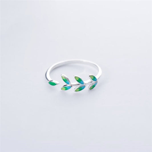 Green Leaf Handmade Resizable 925 Sterling Silver Ring SRI028